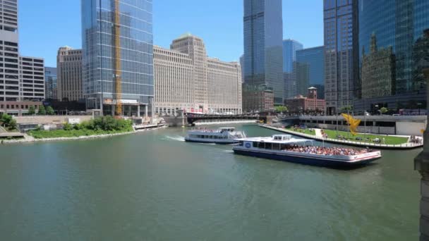 Chicago River Een Zonnige Dag Reisfotografie — Stockvideo