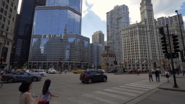 Trump Tower Och Wrigley Building Chicago Chicago Usa Juni 2019 — Stockvideo