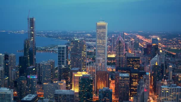 Chicago Nadúžasného Leteckého Pohledu Večerní Fotografii — Stock video