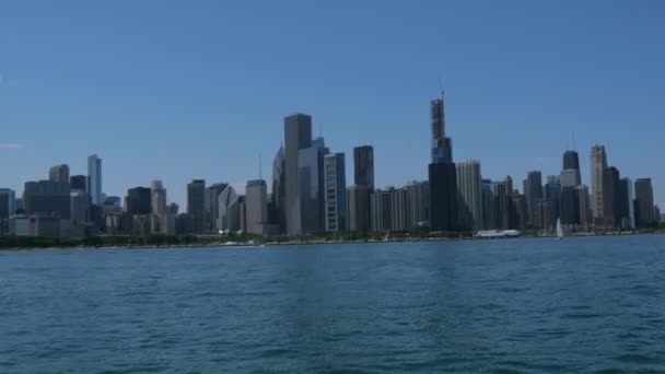 Widok Panoramę Chicago Jeziora Michigan Fotografia Podróżnicza — Wideo stockowe