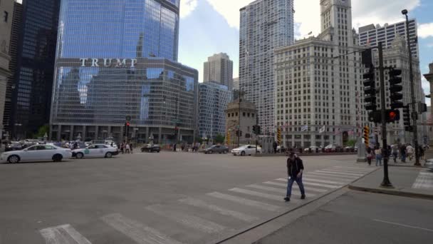 Угол Улицы Мичиган Авеню Мосту Дюсэйбл Чикаго Сша Июня 2019 — стоковое видео