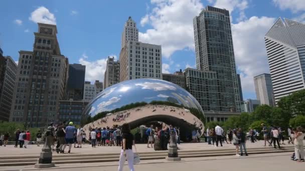 Chicago Daki Milenyum Parkı Nda Ünlü Cloud Gate Chicago Abd — Stok video