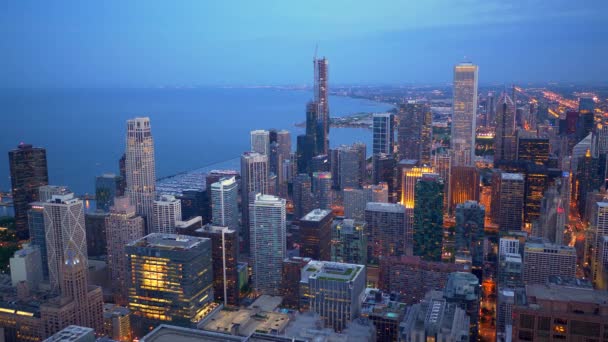 Удивительный Вид Воздуха Чикаго Вечером Фотографии Путешествий — стоковое видео