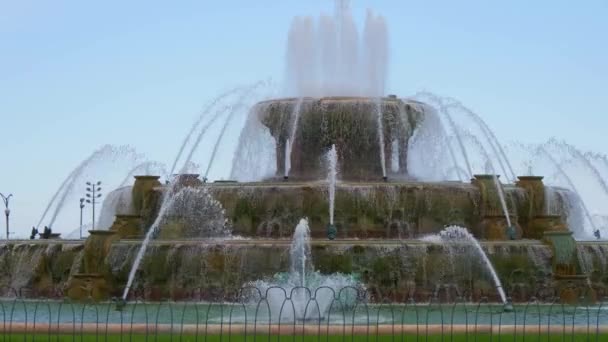 Slavná Buckinghamská Fontána Chicagu Grant Park Cestovní Fotografie — Stock video