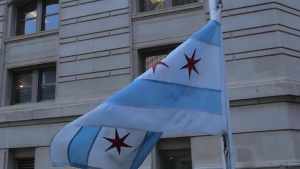 Flaga Chicago Machająca Wietrze Chicago Usa Czerwiec 2019 — Wideo stockowe