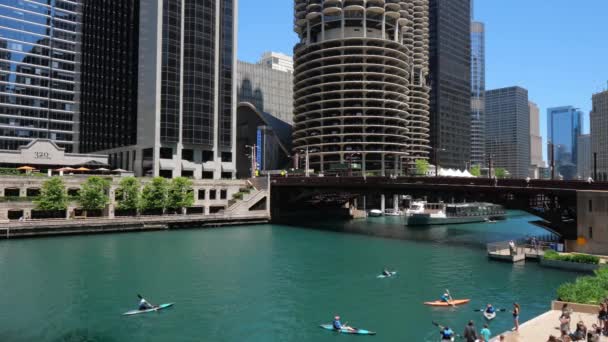 Chicago Nehri Güneşli Bir Günde Chicago Abd Haziran 2019 — Stok video