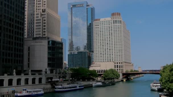Löws Turm Chicago River Chicago Usa Juni 2019 — Stockvideo