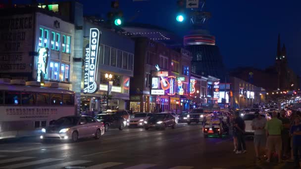 Famoso Broadway Noche Nashville Nashville Tennessee Junio 2019 — Vídeo de stock