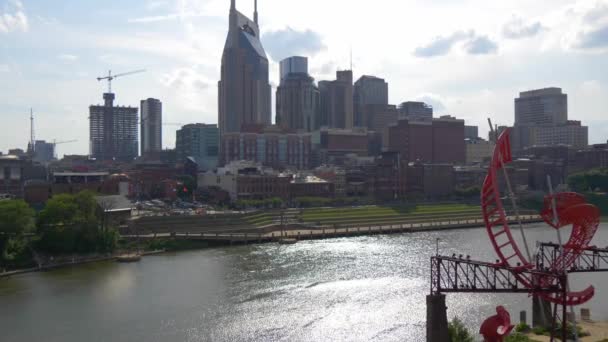 Skyline Nashville Kilátás Cumberland Folyó Nashville Tennessee Június 2019 — Stock videók