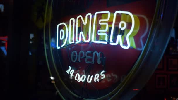 Neon Sign Diner Horas Nashville Broadway Nashville Tennessee Junio 2019 — Vídeos de Stock