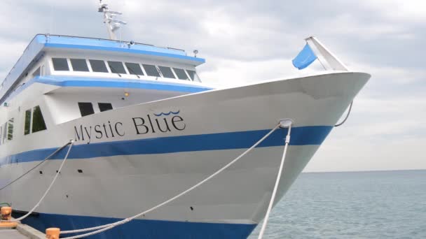 Mystic Blue Vessel Bij Chicago Navy Pier Chicago Illinois Juni — Stockvideo