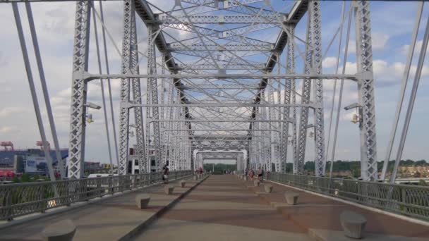 Construcción Acero Del Puente Peatonal John Seigenthaler Nashville Nashville Tennessee — Vídeos de Stock