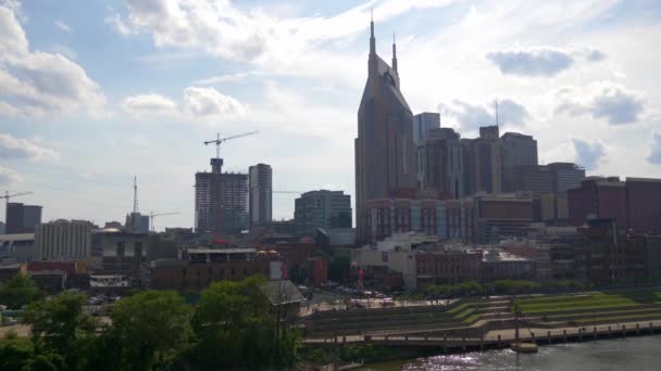Skyline Van Nashville Uitzicht Vanaf Cumberland River Nashville Tennessee Juni — Stockvideo