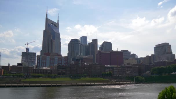 Skyline Nashville Vista Desde Río Cumberland Fotografía Viaje — Vídeo de stock