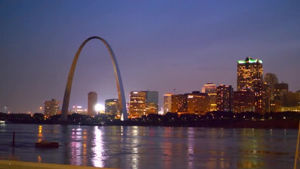 Vacker Skyline Louis Med Gateway Arch Natt Resefotografi — Stockvideo