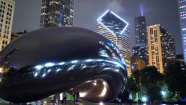 Cloud Gate Millennium Park Chicago Night Chicago Illinois June 2019 — Stock Video