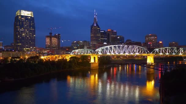 Nashville Night Uitzicht Skyline Reisfotografie — Stockvideo