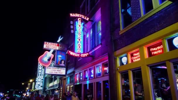 Spaziergang Über Den Broadway Nashville Bei Nacht Nashville Tennessee Juni — Stockvideo