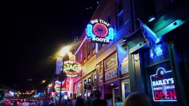 Colorido Nashville Broadway Por Noche Una Gran Zona Fiesta Nashville — Vídeo de stock