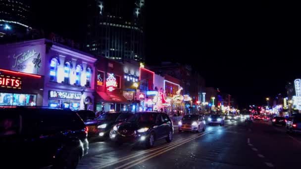 Colorido Nashville Broadway Por Noche Una Gran Zona Fiesta Nashville — Vídeos de Stock