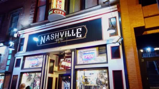 Procházka Broadwayi Nashville Noci Nashville Tennessee Červen 2019 — Stock video