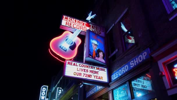 Colorido Nashville Broadway Por Noche Una Gran Zona Fiesta Nashville — Vídeos de Stock