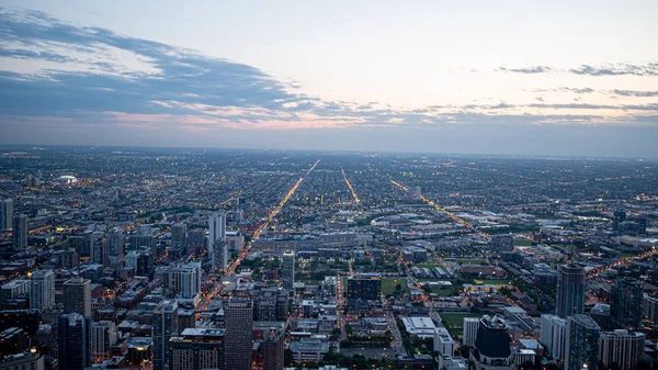 Légifelvétel Chicago Városról Este Utazás Fotózás — Stock Fotó