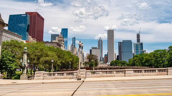 Die Hochhäuser Von Chicago Downtown Blick Vom Grant Park Chicago — Stockfoto