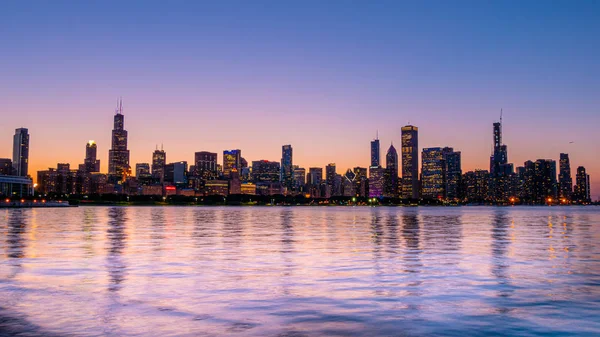 Silhueta Chicago Skyline Noite Chicago Illinois Junho 2019 — Fotografia de Stock