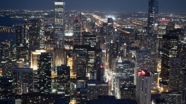 Gece Chicago City - yukarıdan görünümü - seyahat fotoğrafçılığı