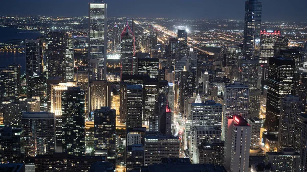 City Chicago Éjszakai Kilátás Felülről Utazás Fotózás — Stock Fotó