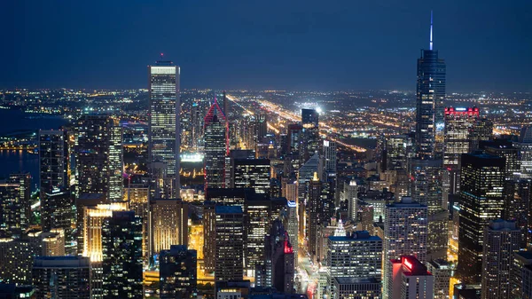 Staden Chicago Med Natt Från Ovan Chicago Illinois Juni 2019 — Stockfoto
