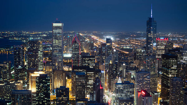 The City of Chicago by night - view from above - CHICAGO, ILLINOIS - JUNE 12, 2019