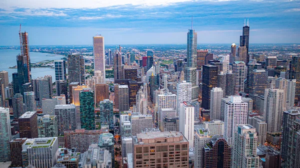 Vista Aérea Chicago Por Noche Fotografía Viaje —  Fotos de Stock