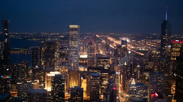 Chicago Por Noche Increíble Vista Aérea Sobre Los Rascacielos Fotografía — Foto de Stock