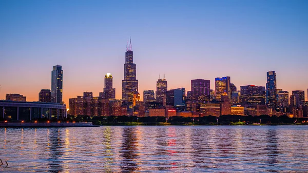 Panoramę Chicago Zachodzie Słońca Chicago Illinois Czerwca 2019 — Zdjęcie stockowe
