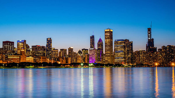 Chicago - amazing view over the skyline in the evening - CHICAGO, ILLINOIS - JUNE 12, 2019