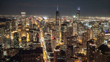 Gece Chicago şehri - yukarıdan harika manzara - Chicago, Illinois - 12 Haziran 2019