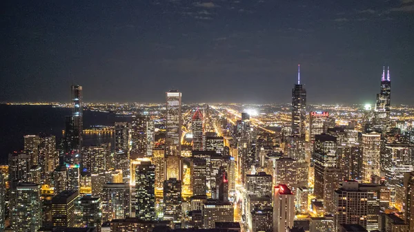 Город Чикаго Ночью Прекрасный Вид Сверху Фотографии Путешествий — стоковое фото