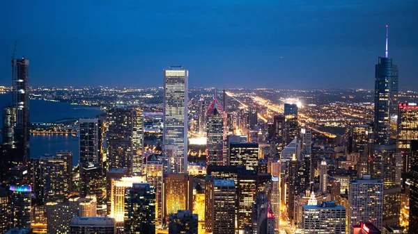 Chicago Noci Úžasný Letecký Výhled Mrakodrapy Cestovatelská Fotografie — Stock fotografie