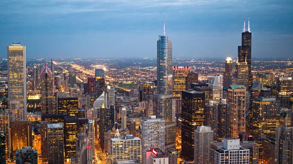 Chicago Felülről Elképesztő Légi Kilátás Esti Utazás Fotózás — Stock Fotó