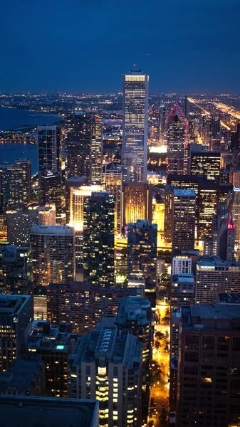 Chicago Éjjel Elképesztő Légi Kilátás Nyílik Felhőkarcolók Utazási Fotózás — Stock Fotó