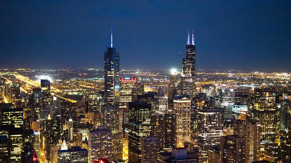 Городские Огни Чикаго Ночью Вид Воздуха Фотографии Путешествий — стоковое фото
