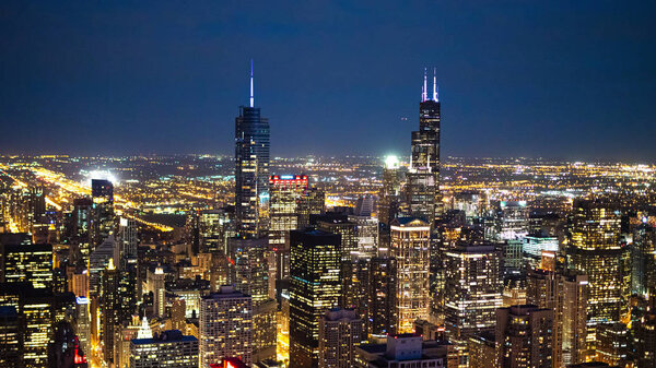 Chicago city lights at night - aerial view - travel photography