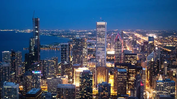 Chicago Noite Incrível Vista Aérea Sobre Arranha Céus Chicago Illinois — Fotografia de Stock