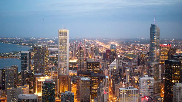 Chicago Éjjel Lenyűgöző Légi Kilátás Nyílik Belváros Chicago Illinois Június — Stock Fotó
