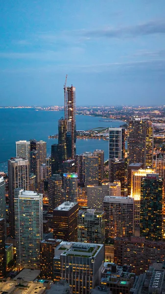 Chicago Bei Nacht Beeindruckende Luftaufnahme Über Der Innenstadt Chicago Illinois — Stockfoto