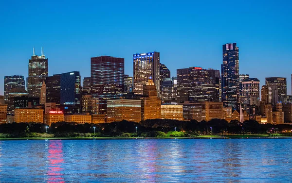 Amazing Chicago skyline in the evening - CHICAGO, ILLINOIS - JUNE 12, 2019