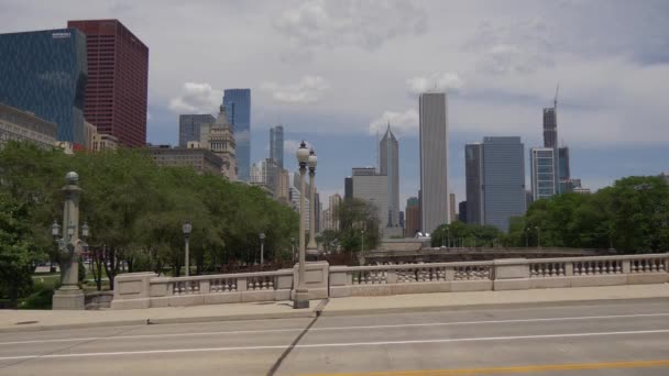 Los edificios de gran altura del centro de Chicago vista desde Grant Park - CHICAGO. ESTADOS UNIDOS - 11 DE JUNIO DE 2019 — Vídeos de Stock