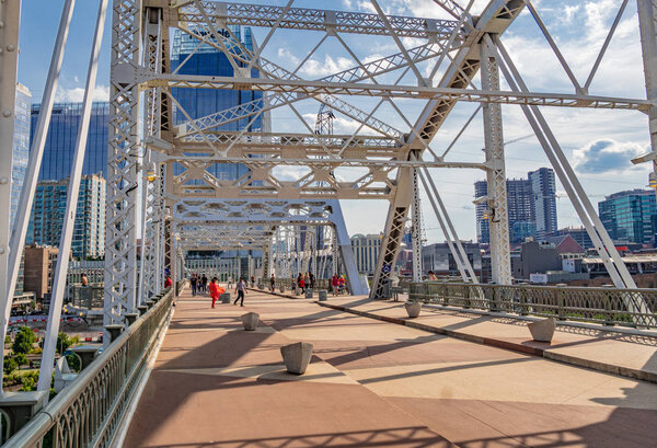 Famous landmark in Nashville - John Seigenthaler Pedestrian Bridge - NASHVILLE, TENNESSEE - JUNE 15, 2019